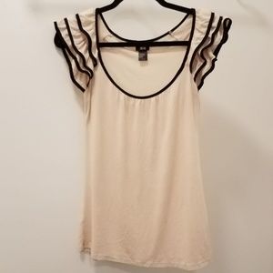 H & M Cream/Tan Ruffle Sleeve Shirt
